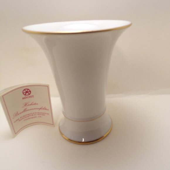 Hochst German vase white with gold trim 5 inches tall.  Numbered on bottom. - Picture 4 of 9